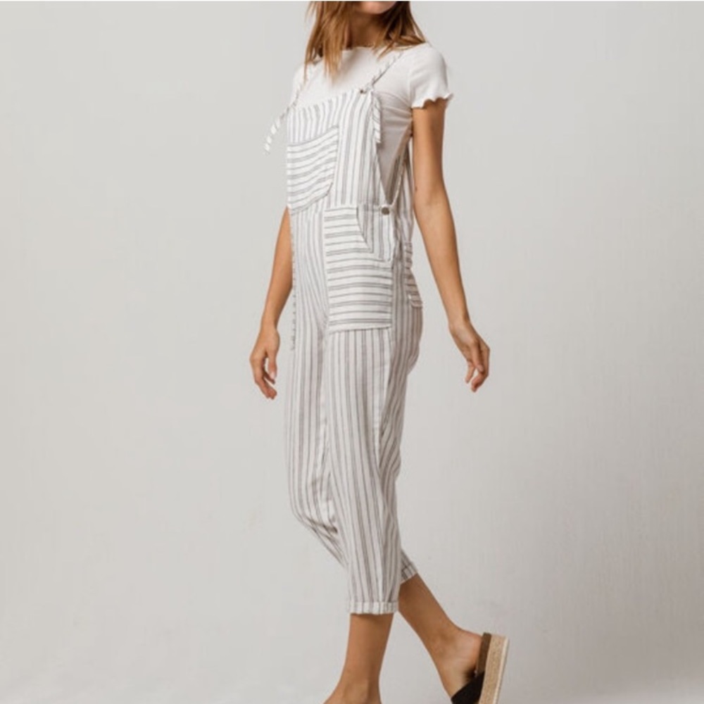Patrons of Peace Striped Jumpsuit in White and Gray